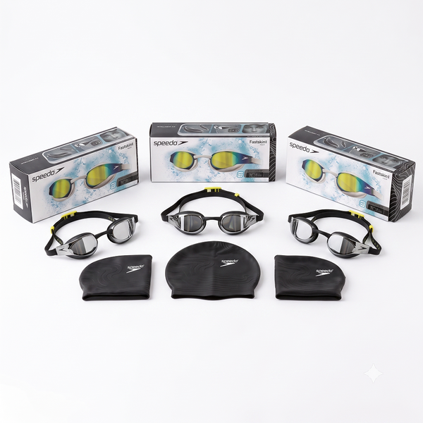 Окуляри для плавання Speedo Fastskin Hyper Elite Mirror +     шапочка Fastskin 3D Чорні SPHPEB фото
